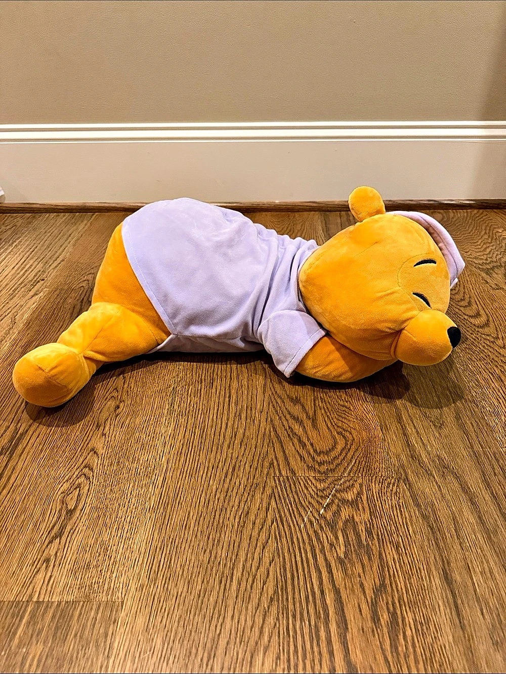 Disney Parks Sleeping Winnie the Pooh Plush Toy in Yellow & Purple